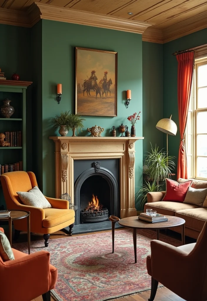 12 Living Room With Fireplace Design Ideas for Strong Cozy Focal Points - 6. Vintage Revival