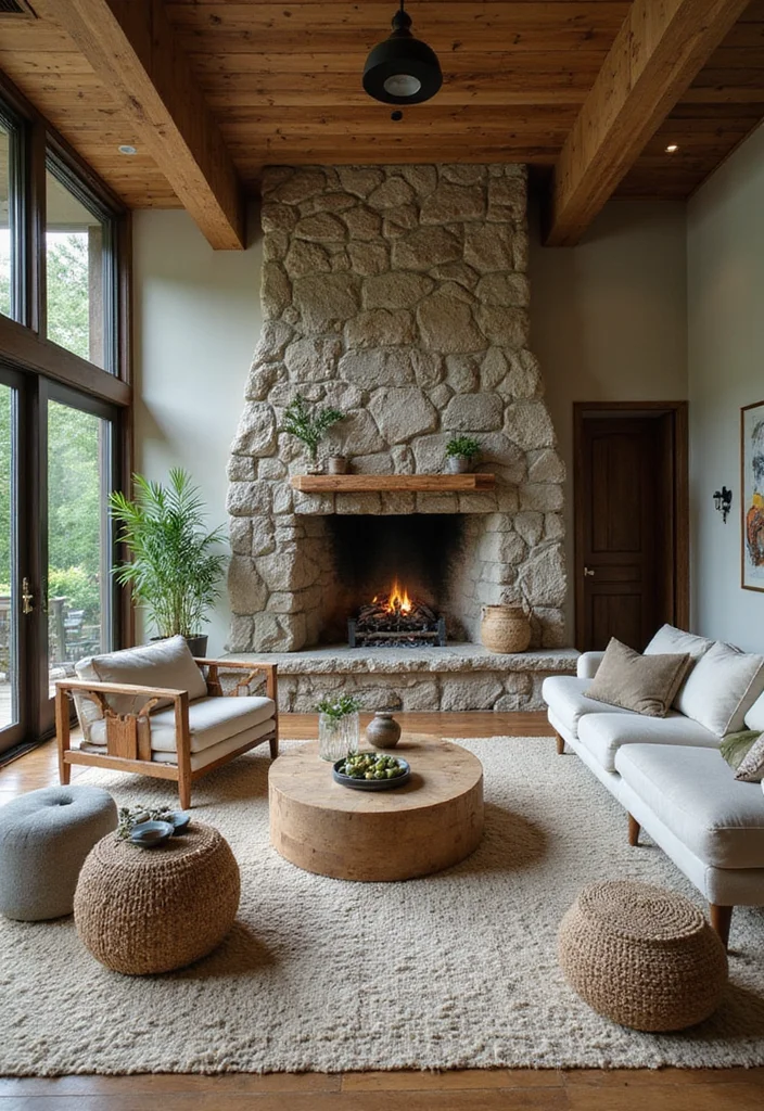12 Living Room With Fireplace Design Ideas for Strong Cozy Focal Points - 9. Nature-Inspired Designs