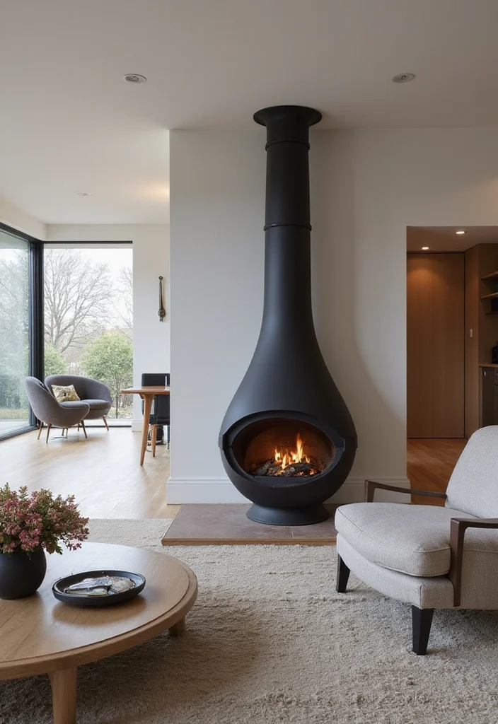 12 Modern Fireplace Ideas for Sleek Minimal Warmth 12 12 Modern Fireplace Ideas for Sleek Minimal Warmth - 2. Freestanding Feature