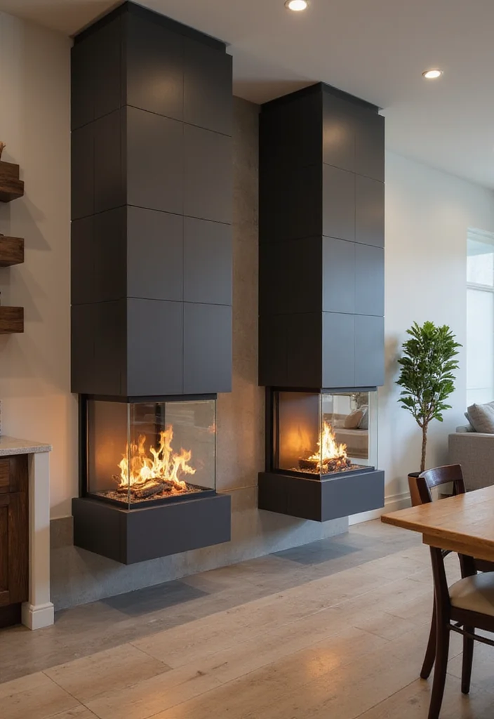 12 Modern Fireplace Ideas for Sleek Minimal Warmth 45 12 Modern Fireplace Ideas for Sleek Minimal Warmth - 5. Double-Sided Delight