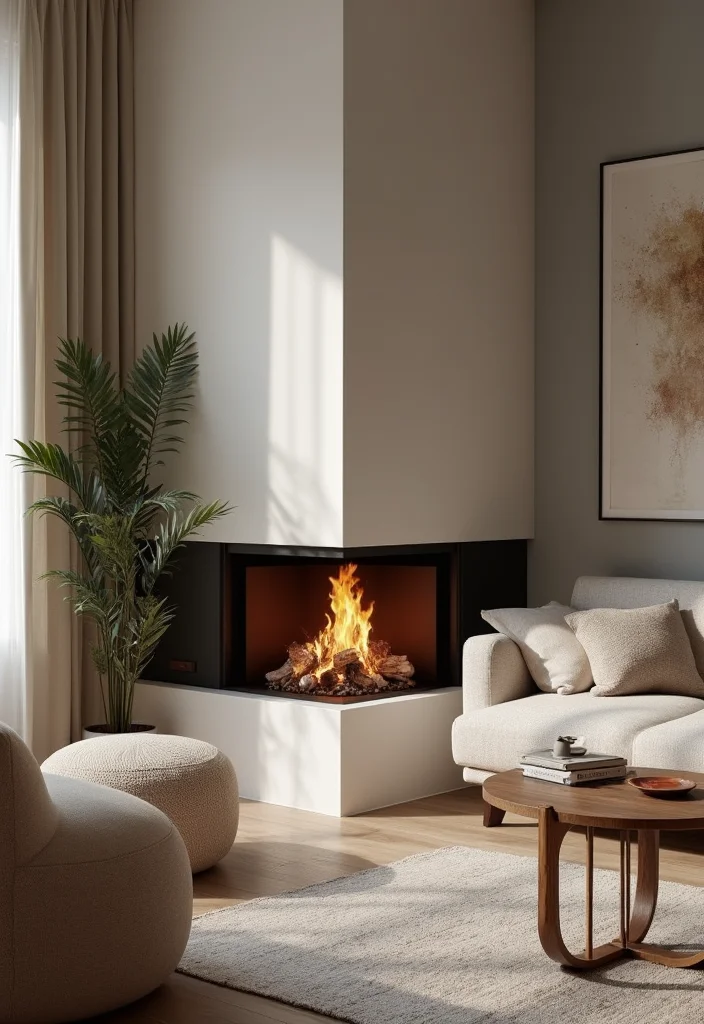 12 Modern Fireplace Ideas for Sleek Minimal Warmth 56 12 Modern Fireplace Ideas for Sleek Minimal Warmth - 6. Corner Comfort