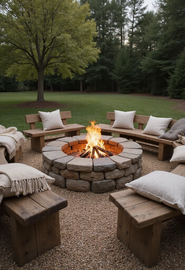 12 Outdoor Fireplace Ideas for Relaxed Backyard Gatherings - 1. Stone Fire Pit with Rustic Seating