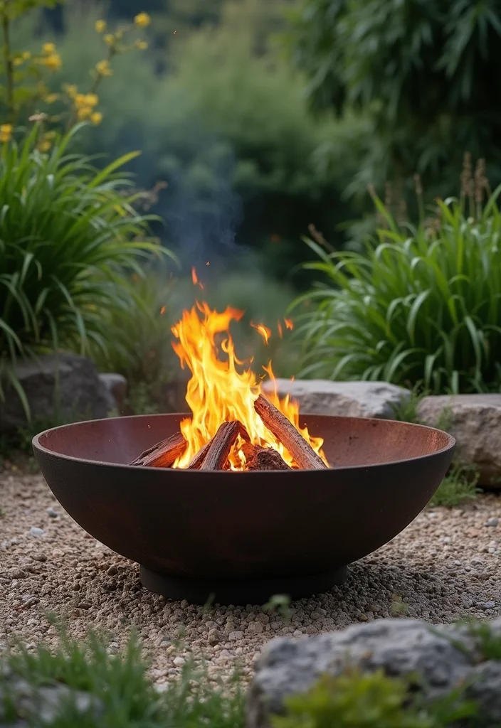 12 Outdoor Fireplace Ideas for Relaxed Backyard Gatherings - 10. Fire Pit Surrounded by Gravel and Plants
