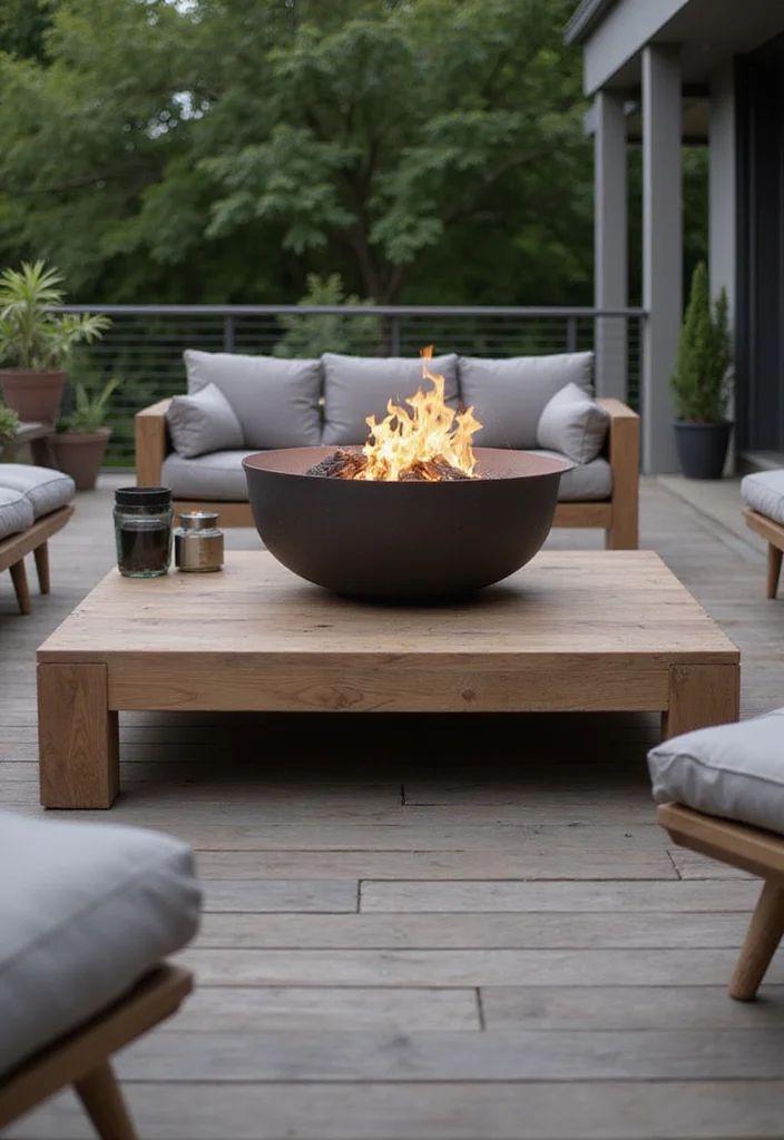 12 Outdoor Fireplace Ideas for Relaxed Backyard Gatherings - 2. Modern Fire Bowl on a Wooden Deck