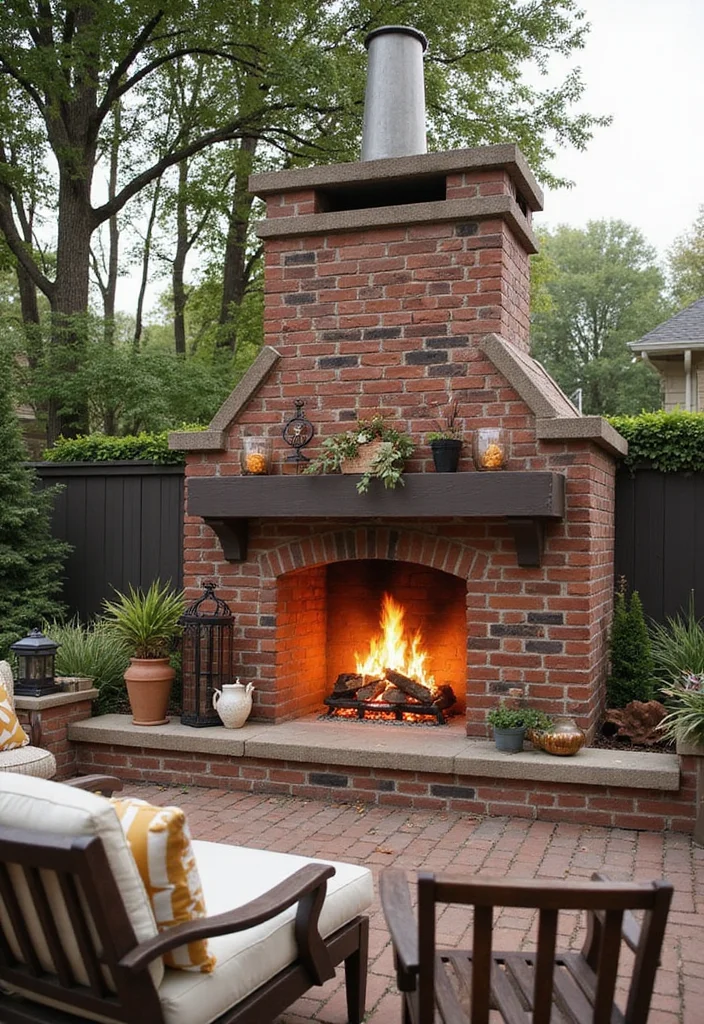12 Outdoor Fireplace Ideas for Relaxed Backyard Gatherings - 3. Brick Fireplace with a Hearth