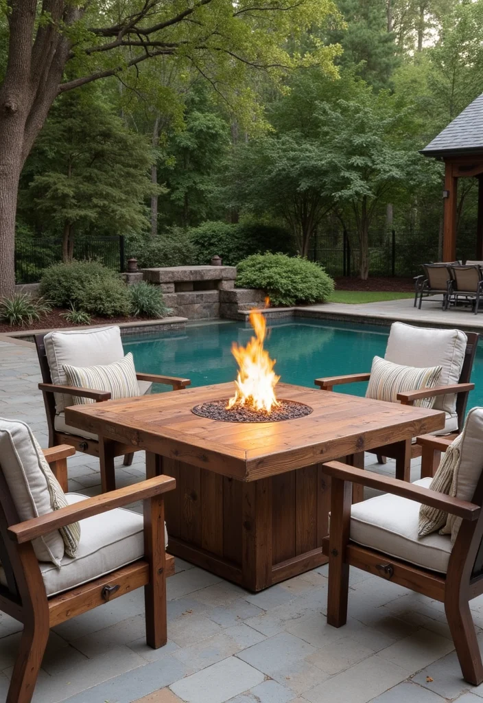 12 Outdoor Fireplace Ideas for Relaxed Backyard Gatherings - 4. Reclaimed Wood Fire Pit Table