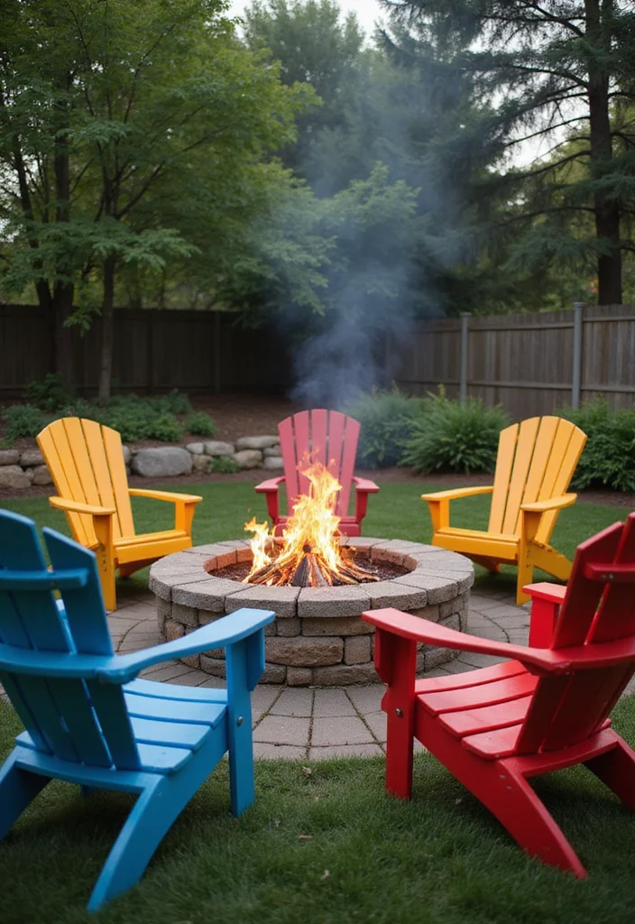 12 Outdoor Fireplace Ideas for Relaxed Backyard Gatherings - 5. Fire Pit with Adirondack Chairs