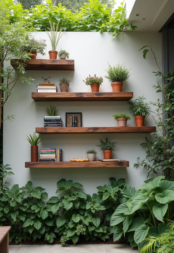 12 Outdoor Wall Decor Ideas for Bold Exterior Style - 7. Reclaimed Wood Shelves