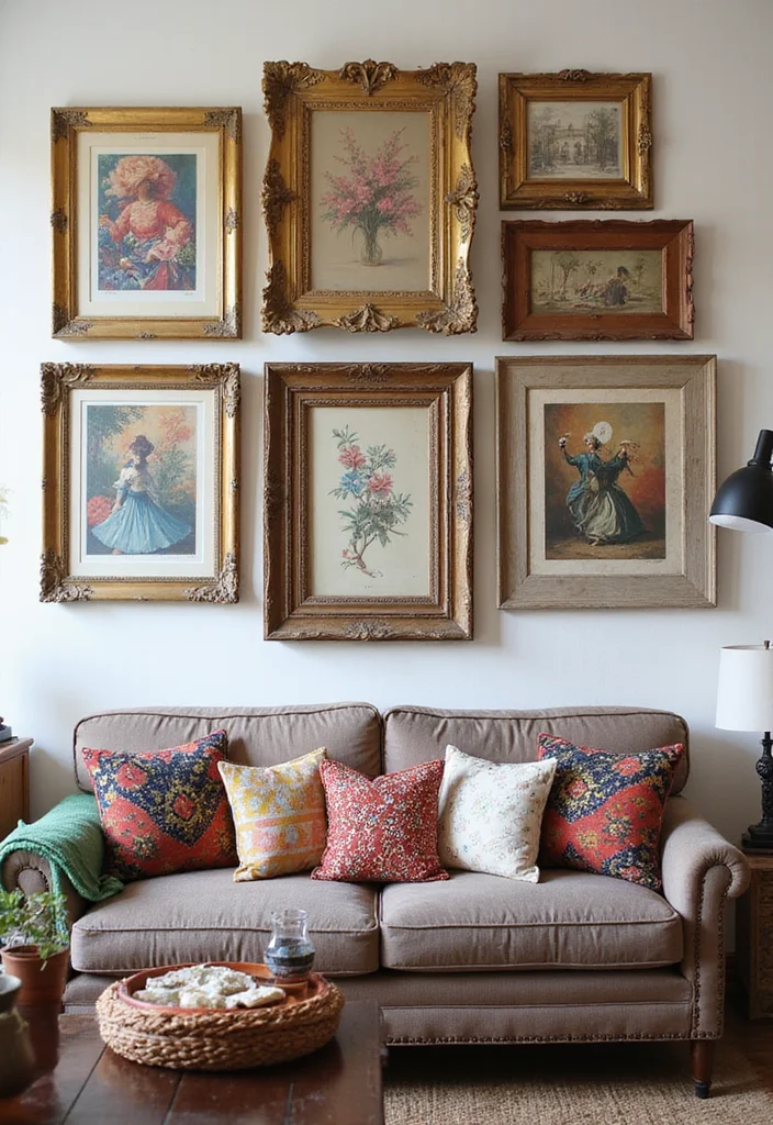 12 Over Sofa Wall Decor Ideas for Strong Living Room Accents 56 12 Over Sofa Wall Decor Ideas for Strong Living Room Accents - 6. Vintage Frames for Added Charm