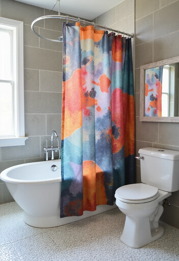 12 Shower Curtain Ideas for a Quick Trendy Refresh - Eco Edition - 12. Statement Art Shower Curtains