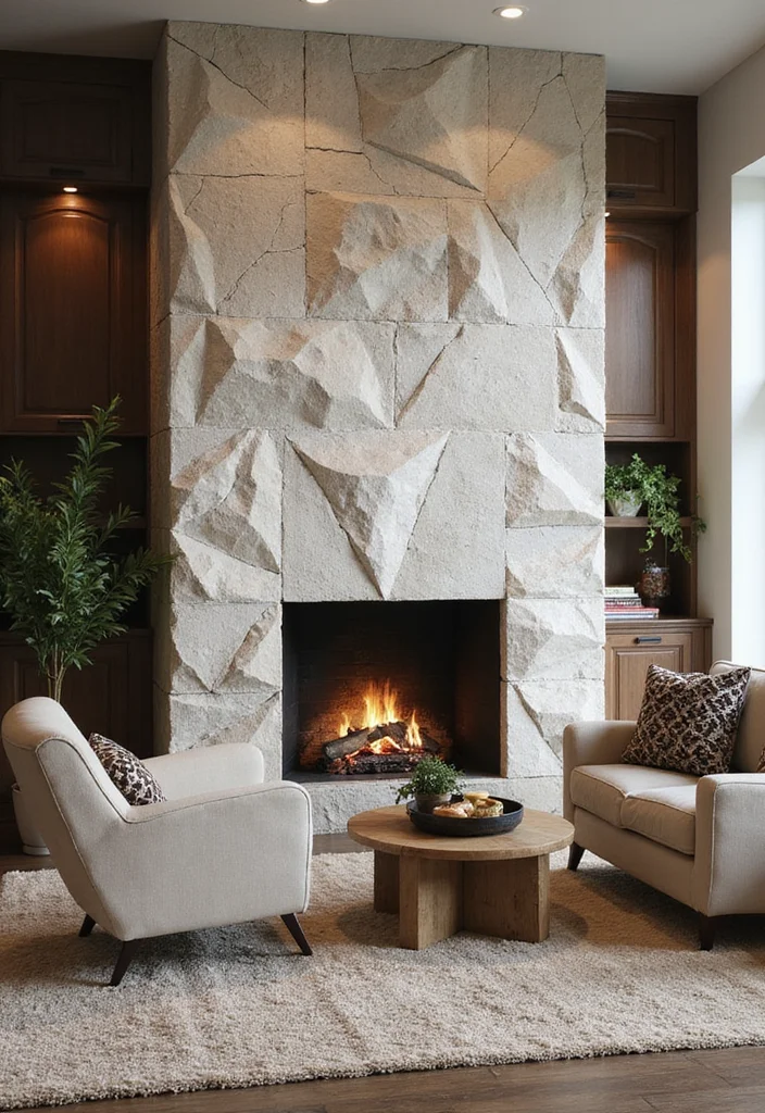 12 Stone Fireplace Ideas for Rustic Timeless Texture 111 12 Stone Fireplace Ideas for Rustic Timeless Texture - 11. Geometric Stone Fireplace Design
