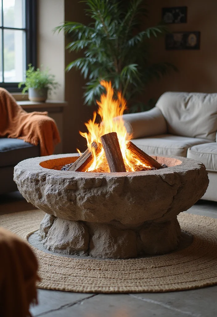 12 Stone Fireplace Ideas for Rustic Timeless Texture 122 12 Stone Fireplace Ideas for Rustic Timeless Texture - 12. Rustic Stone Fire Pit in Living Room