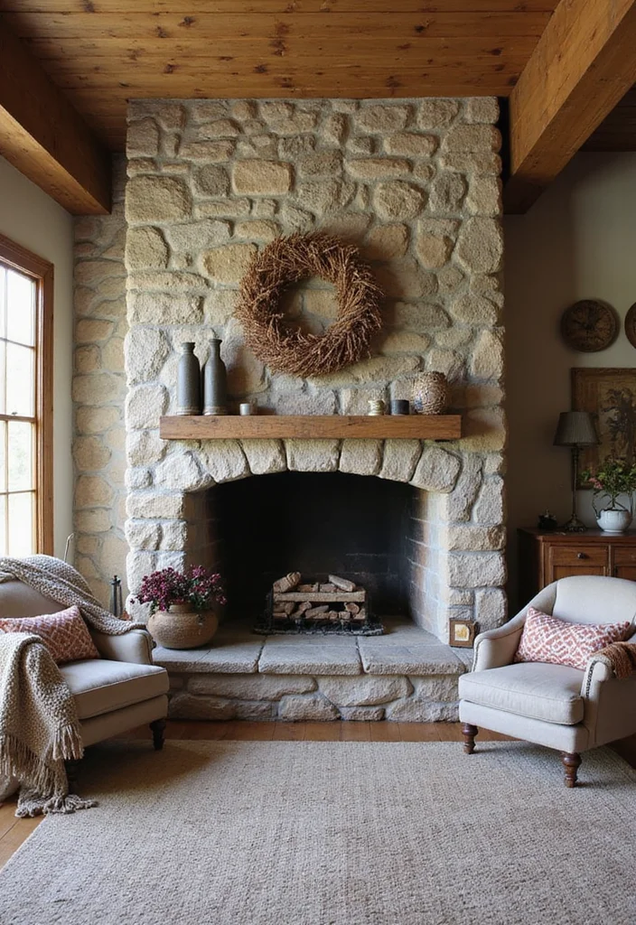 12 Stone Fireplace Ideas for Rustic Timeless Texture 23 12 Stone Fireplace Ideas for Rustic Timeless Texture - 3. Rustic Fieldstone Fireplace