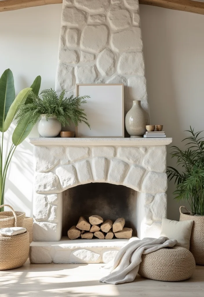 12 Stone Fireplace Ideas for Rustic Timeless Texture 89 12 Stone Fireplace Ideas for Rustic Timeless Texture - 9. Whitewashed Stone Fireplace