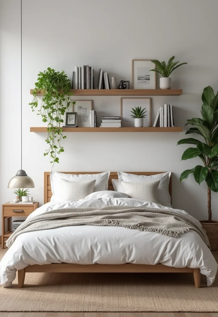 12 Wall Decor Over Bed Ideas for Balanced Bedroom Style 100 12 Wall Decor Over Bed Ideas for Balanced Bedroom Style - 10. Floating Shelves with Decor