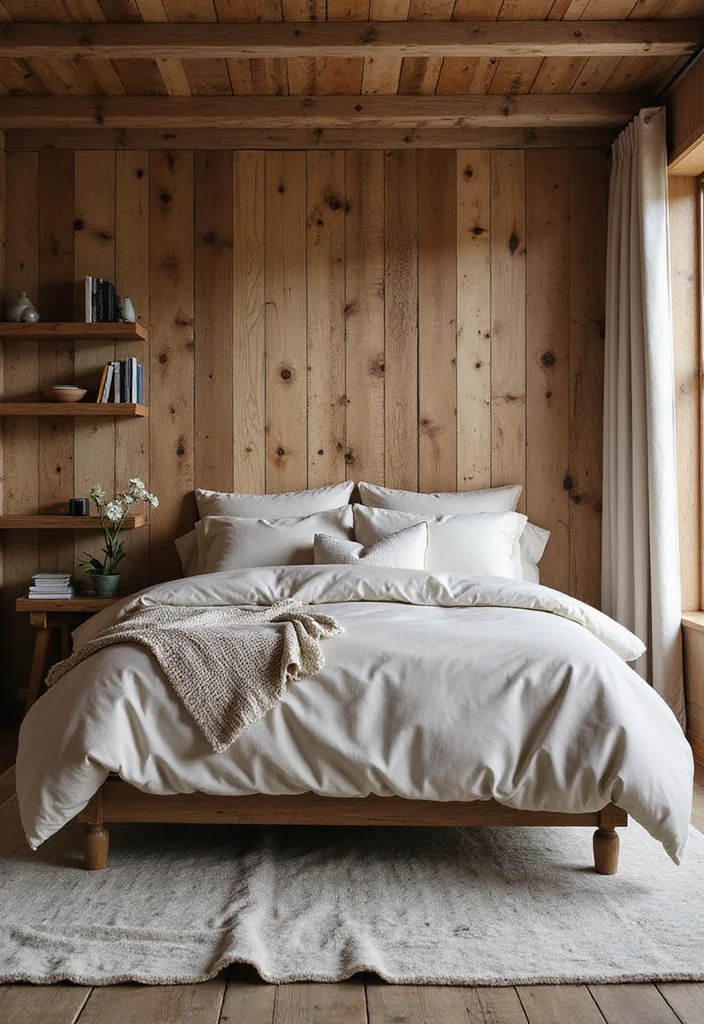 12 Wall Decor Over Bed Ideas for Balanced Bedroom Style 23 12 Wall Decor Over Bed Ideas for Balanced Bedroom Style - 3. Natural Wood Panels