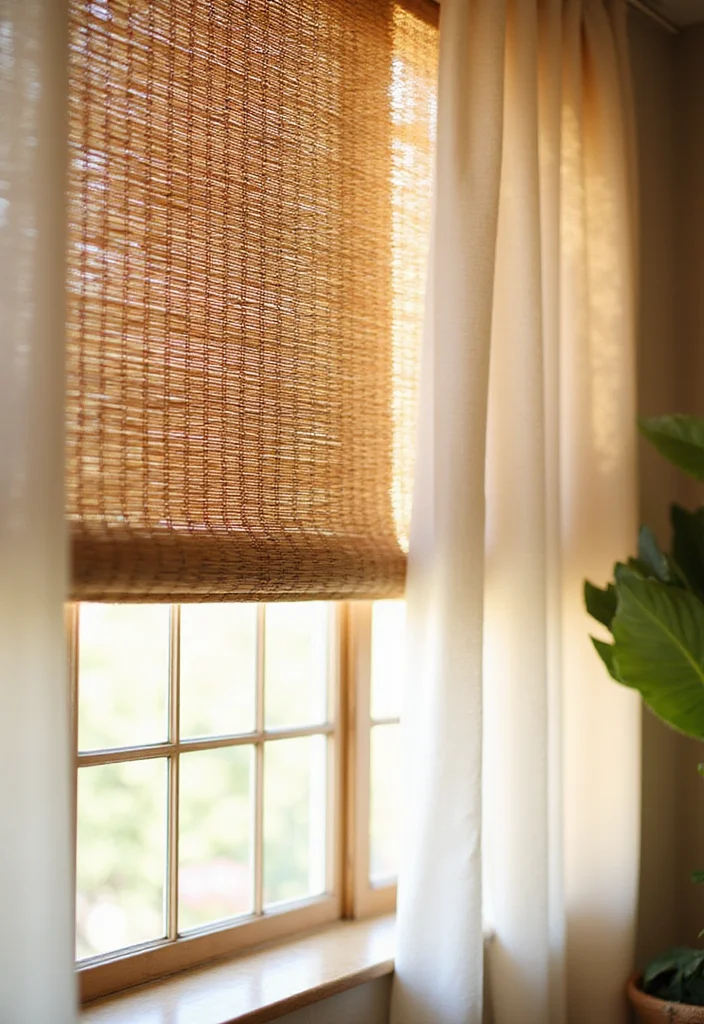 12 Window and Curtain Ideas for Balanced Light and Style - 1. Bamboo Blinds for a Natural Touch