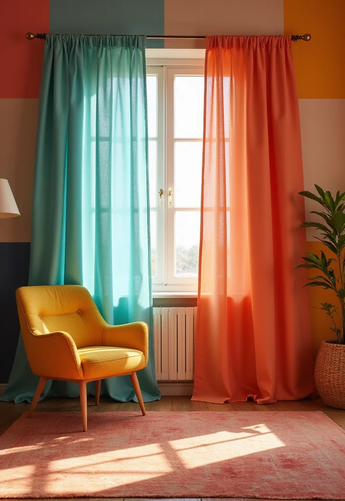 12 Window and Curtain Ideas for Balanced Light and Style - 11. Color Blocked Curtains