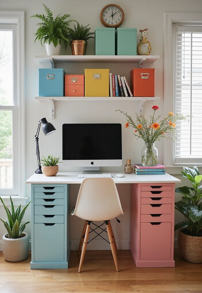 12 Womens Office Decor Ideas for Stylish Motivating Spaces - 7. Colorful Storage Solutions