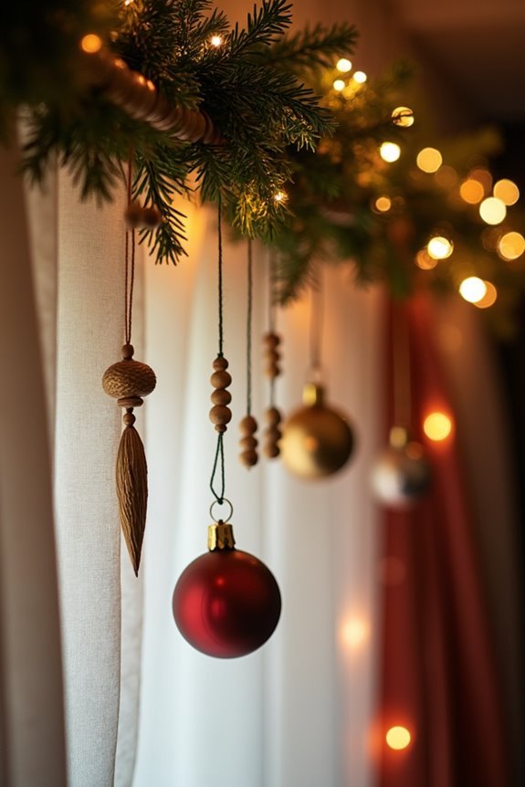 10 Ways to Decorate Your Curtain Rod for Christmas 6 dimensional garland ornamentation variation
