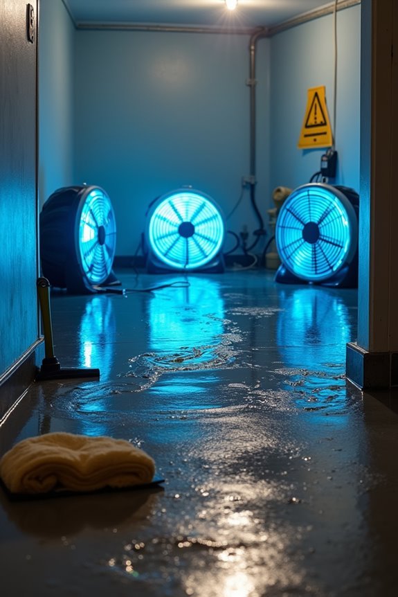 dry air with fans and dehumidifiers