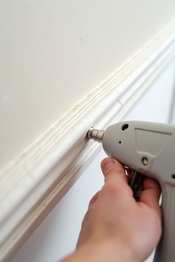 How to Do DIY Decorative Wall Moulding in 10 Steps 5 fill holes caulk sand smooth