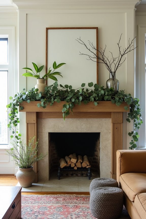ground greenery as mantel anchor
