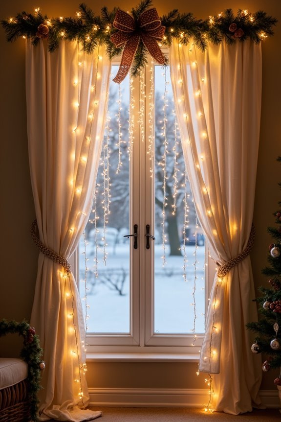 10 Ways to Decorate Your Curtain Rod for Christmas 9 icicle lights cascade from curtain rod