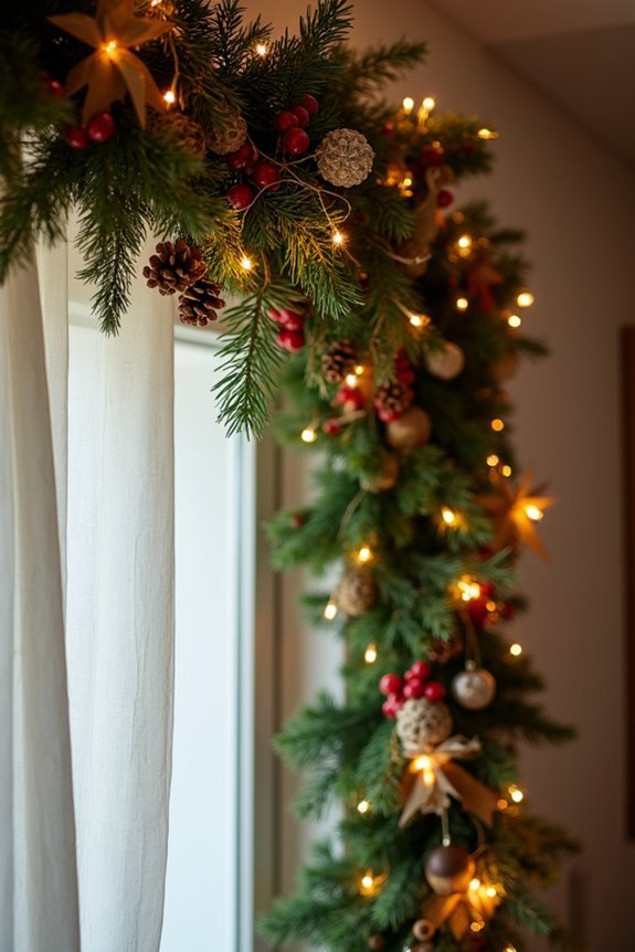 10 Ways to Decorate Your Curtain Rod for Christmas 2 layered garland lush lit