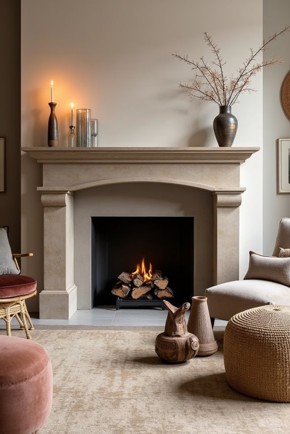 5 Ways to Style a Fireplace Without a Mantle 1 one strong centerpiece dominates