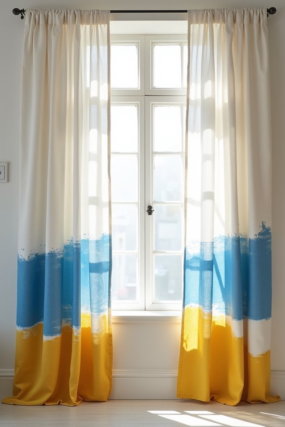paint stripes onto plain curtains creatively