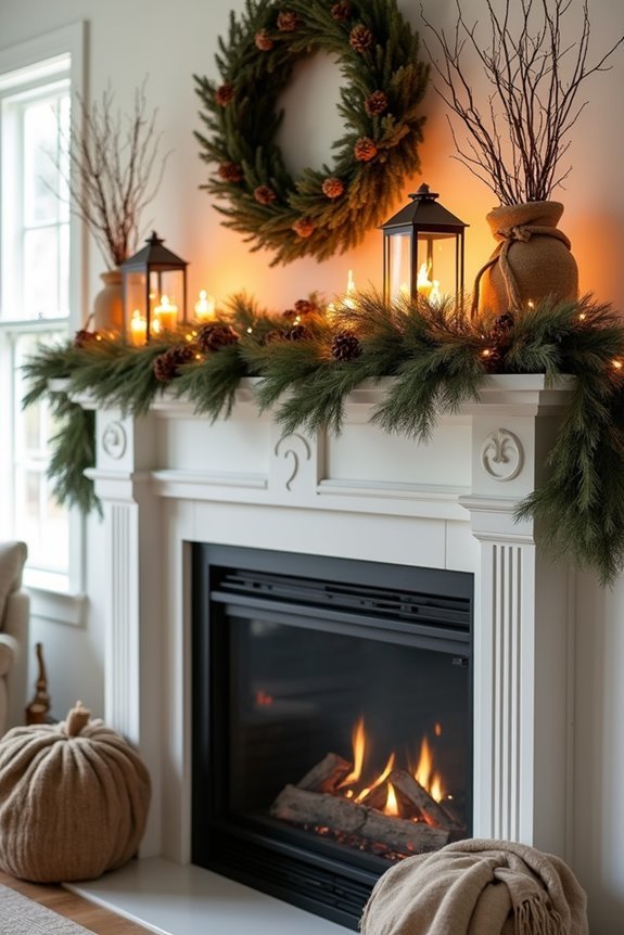 seasonal mantel with balanced accents