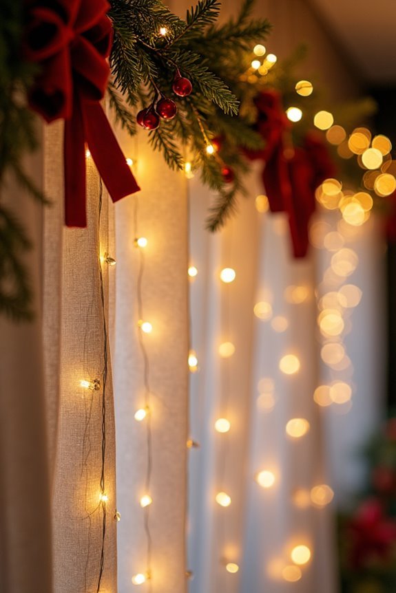 10 Ways to Decorate Your Curtain Rod for Christmas 4 weave battery powered lights through garland